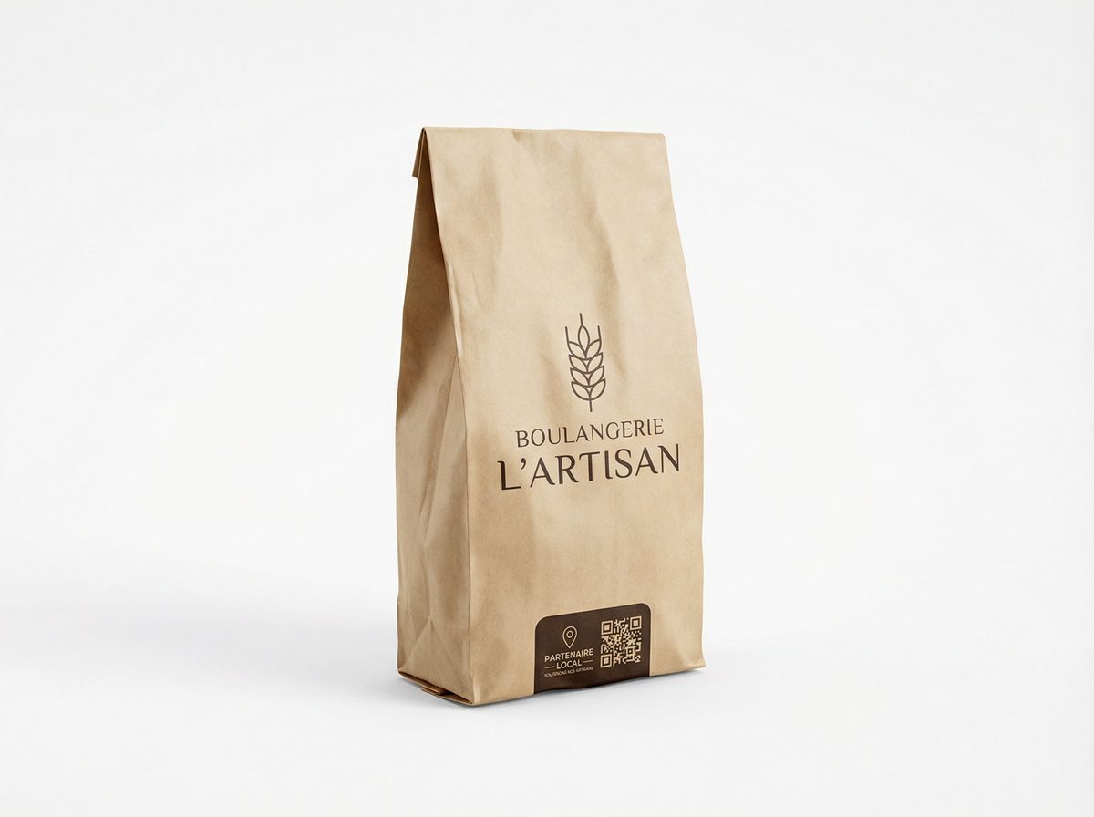 Mockup d'un sachet de pain artisanal avec publicité locale intégrée — Sachet Local